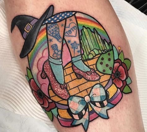 Nostalgic Tattoos Childhood, 90s Inspired Tattoos, Traditional Disney Tattoo, Disney Tattoo Designs, 80s Tattoo Ideas, 90s Tattoo Ideas, Nostalgia Tattoo, Wizard Of Oz Tattoo, Oz Tattoo