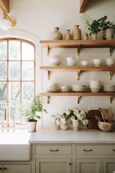 Sink Next To Fridge, Kitchen Only Lower Cabinets, Above Kitchen Sink No Window, Kitchen Sink No Window, Sink No Window, Shelf Above Sink, Wood Kitchen Shelves, Open Shelving Kitchen, Above Kitchen Sink