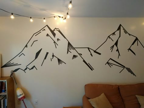 Washi tape mountains                                                                                                                                                                                 More Mountain Tape Wall, Washi Tape Mountains Wall Art, Masking Tape Art Wall, Tape Mural Wall Art, Masking Tape Wall Design, Tape Art Wall, Washi Tape Ideas Wall, Masking Tape Wall Art, Masking Tape Wall