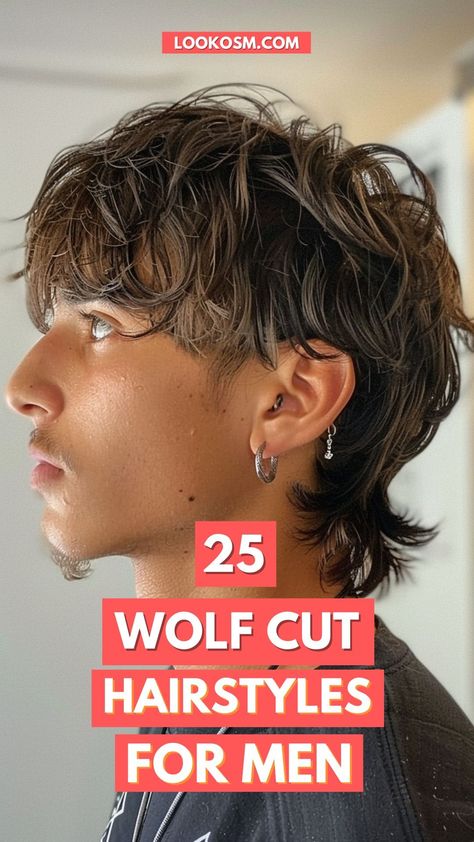 Embrace the Hunt: 25 Trending Wolf Cut Hairstyles for Men Modern Textured Mullet Men, Men's Long Hairstyles Wolfcut, Tapered Wolf Cut Men, Layers Men Hair, Men Rock Hairstyles, Medium Hair Men Straight, Modern Textured Mullet, Wolf Cut Middle Part Men, Haircut Ideas For Men Hairstyles