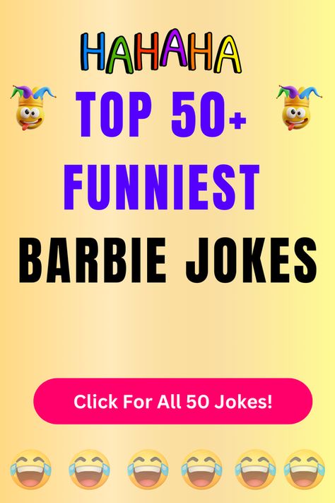 Check Out The Top 50+ Funny Barbie Jokes And Puns. Click For All 50+ Hilarious Barbie Jokes! Barbie Jokes Humor, Funny Barbie, Barbie Jokes, Party Jokes, Husband Wife Jokes, Jokes And Puns, Barbie Funny, Funny Marriage, Wife Jokes