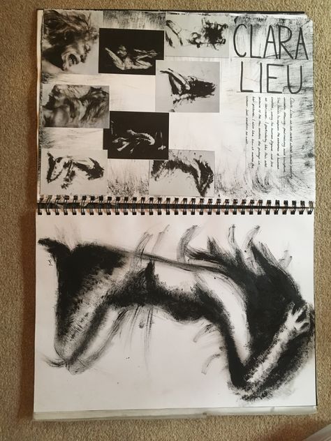 Clara Lieu artist page 1 Clara Lieu Artist Research, Charcoal Sketchbook Page, Clara Lieu Art, Andy Butler Artist Research Page, Artist To Research, Isolation Artists Gcse, Distortion Artist Research, Art Gsce Artist Research, Identity Artist Research Page