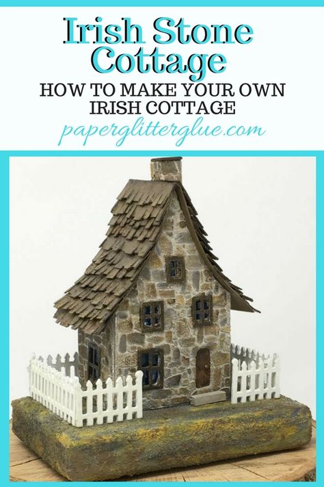 Irish Stone Cottage - free pattern #putzhouse #paperhouse #pattern Fairy House Template Free Printable, Cardboard House Template Free Printable Patterns, Paper House Template Printables Free, Putz Houses Templates Free Printable, Paper Crafts Templates, 3d Paper Houses, Tudor Dollhouse, Paper House Template, Putz House