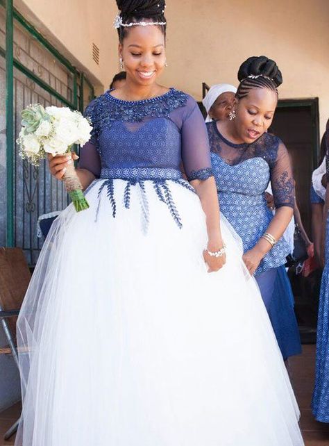 African Wedding Outfits Tswana Traditional Attire, Wedding Dresses South Africa, African Bridesmaids, South African Traditional Dresses, African Traditional Wedding Dress, African Wedding Attire, Shweshwe Dresses, South African Weddings, African Bride