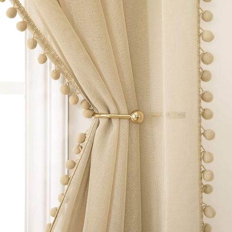 Pom Pom Curtains, Window Curtains Bedroom, Geometric Curtains, Voile Panels, Beige Curtains, Cute Curtains, Unique Curtains, Plain Curtains, Tassel Curtains