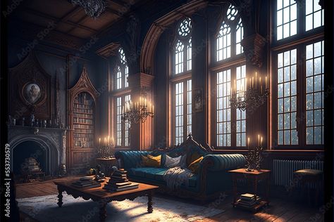 Baroque Living Room, Gothic Victorian House, Goth Houses, Red Dining Room, Best Vsco Filters, Plush Sofa, Gothic Victorian, Fantasy House, Building Art