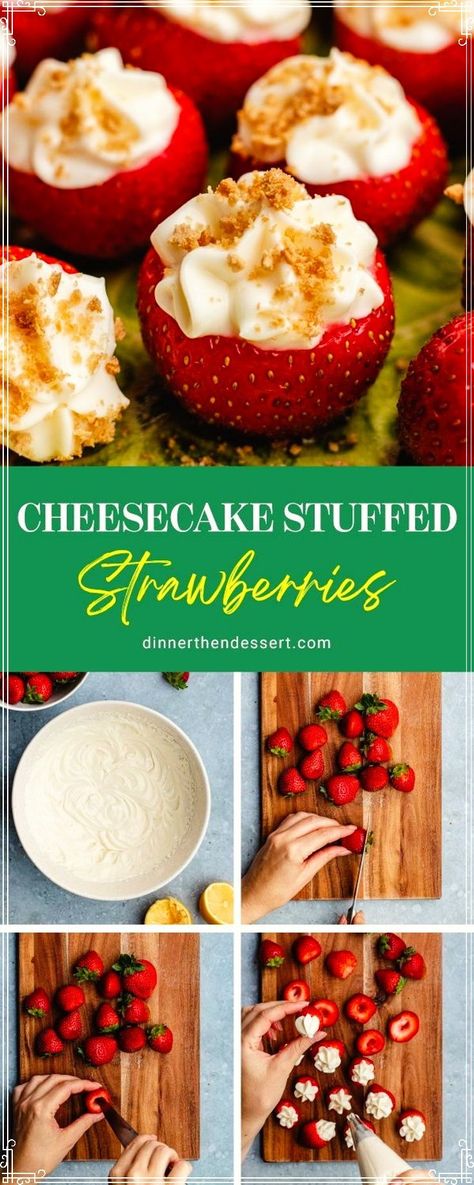 Quick-to-make Cheesecake Stuffed Strawberries are the perfect sweet snack with fresh berries, creamy filling, and graham cracker crumble! Cheesecake Stuffed Strawberries is the perfect way to get all the flavors you love from cheesecake made into unbelievable strawberry cheesecake bites. Cheesecake Filled Strawberries, Quick Summer Desserts, Stuffed Strawberry, Graham Cracker Crumble, Chocolate Cheesecake Bites, Cheesecake Stuffed Strawberries, Crumble Cheesecake, Strawberry Recipe, Strawberry Cheesecake Bites