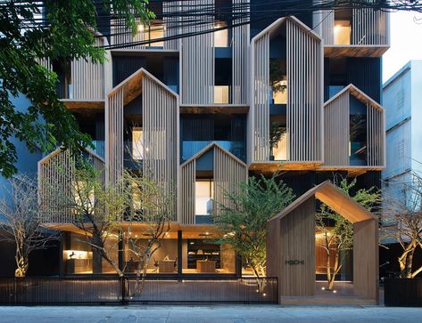 Hachi serviced apartment | OCTANE ARCHITECT & DESIGN--Fence ideas Architecture Facade, Urban Housing, Modern Architecture Building, Apartment Architecture, Design Apartment, Design Exterior, Building Facade, Serviced Apartments, Architecture Exterior