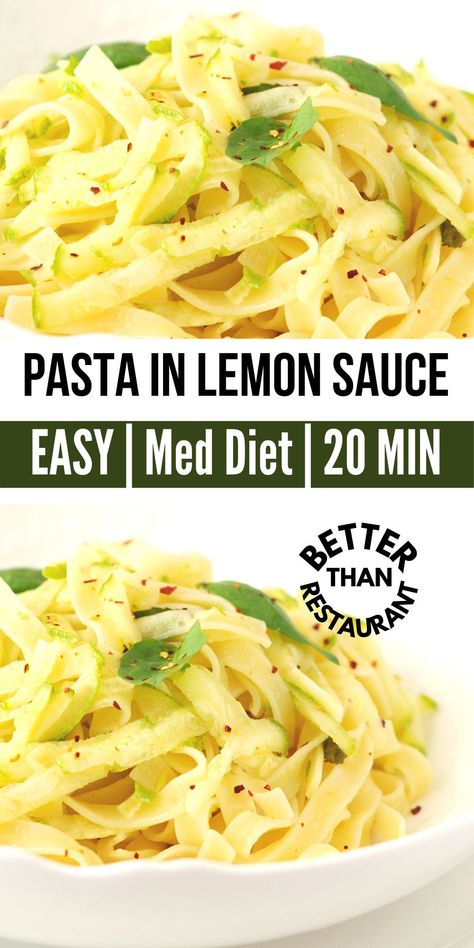 Great tasting pasta in lemon sauce. This homemade diy recipe idea is Mediterranean diet friendly and easy meal idea for dinner, parties, celebrations, or gatherings. Low Calorie Pasta Sauce, Diet Pasta Recipes, Lemon Pasta Sauce, Pasta With Lemon Sauce, Diet Pasta, Bland Diet Recipes, Low Calorie Pasta, Lemon Pasta Recipes, Pasta Calories