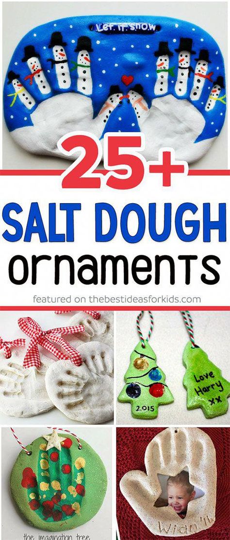 Over 25 of the best salt dough ornament ideas for kids! So many fun ideas including snowman, christmas tree, handprint, fingerprint, olaf and more! Such fun kids craft to make as Christmas gifts! #saltdough #saltdoughornaments #christmas #christmasideas #christmasforkids via @bestideaskids #christmascrafts Dough Ornament Ideas, Salt Dough Ornament Ideas, Baby Christmas Crafts, Diy Gifts For Christmas, Salt Dough Ornament, Salt Dough Christmas Ornaments, Juleverksted For Barn, Best Salt, Handprint Ornaments