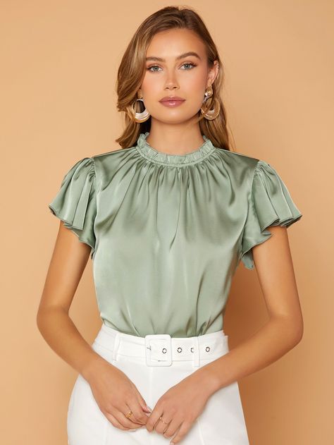 Butterfly Sleeve Top, Butterfly Sleeve, Plain Tops, Butterfly Sleeves, Women Blouses, Satin Blouse, Satin Top, Cotton Blouse, Dressy Tops