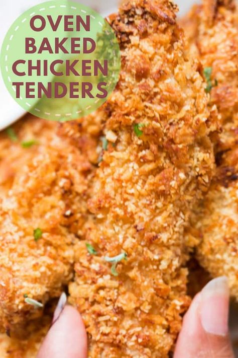 Chicken Tenders Oven, Chicken Tender Recipes Baked, Homemade Chicken Fingers, Baked Parmesan Chicken, Crunchy Chicken Tenders, Chicken Fingers Baked, Oven Baked Chicken Tenders, Baked Breaded Chicken, Baked Chicken Strips