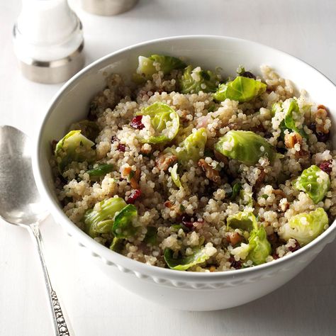 Brussels Sprouts & Quinoa Salad Quinoa Brussel Sprouts, Brussel Sprouts Salad, Healthy Quinoa Recipes, Grilled Butternut Squash, Cranberry Quinoa Salad, Lemon Cranberry, Sprouting Quinoa, Quinoa Recipes Healthy, Healthy Quinoa