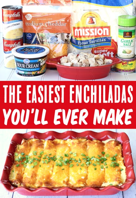 Recipe Enchiladas, White Sauce Enchiladas, Sour Cream Chicken Enchilada Recipe, Easy Chicken Enchilada Recipe, Sour Cream Enchiladas, White Chicken Enchiladas, White Sauce Recipes, Cream Chicken, Easy Enchiladas