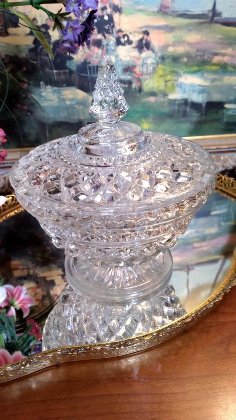 Anchor Hocking Wexfor Glass Candy Dish & Lid | Vintage Wexford Glass Footed Candy Dish w Lid Antique Dishes Collectible, Antique Dishes, Greensboro Nc, Glass Candy Dish, Glass Candy, Anchor Hocking, Candy Dish, Pressed Glass, Holiday Deals