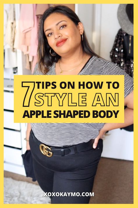 plus size fashion for women, HOW TO STYLE AN APPLE SHAPED BODY No Shape Body Outfits, How To Wear Clothes Body Shapes, A Shape Dress Outfits, Styling An Apple Shape, Dress For Thick Waist Body Types, Apple Body Clothes, Apple Fashion Body Shapes, Fashion Outfits For Apple Shape, Round Shape Outfits