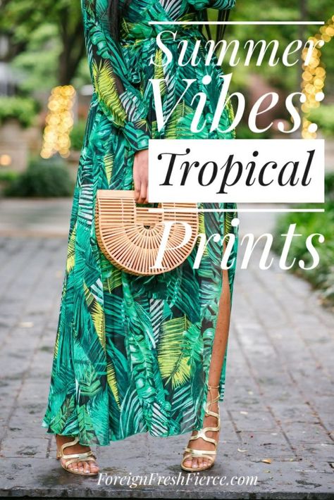 Summer Fashion: Tropical Prints #fashion #womensfashion #summerfashion Tropical Chic Outfit, Tropical Print Outfit, Tropical Prints Fashion, Tropical Outfits, Tropical Outfit, Prints Fashion, Tropical Prints, Summer Vacation Outfits, International Style