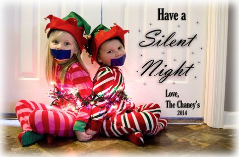 Silent Night Christmas Card Funny Christmas Card Ideas, Silent Night Christmas Card, Christmas Photography Family, Christmas Card Ideas, Fun Christmas Cards, Funny Christmas Card, Night Christmas, Kids Night, Christmas Card Template