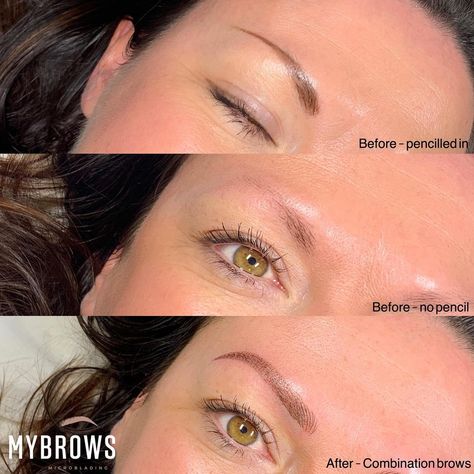 MYBROWS ☁️ on Instagram: “Three stages - pencilled in, no make up, and after the finished combination brows! Combination brows are done using a mixture of…” Combination Brows, Powder Brows, Brow Lamination, Microblading, Make Up, Blush, Lips, Pencil, Makeup