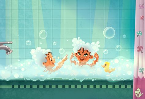 ArtStation - Bubble Bath Hairdos, Vipin Jacob Bathtub Illustration, Bath Illustration, Baby Bubble Bath, Book Illustration Design, Up Animation, Social Media Drawings, Story Books Illustrations, 동화 삽화, Elephant Illustration