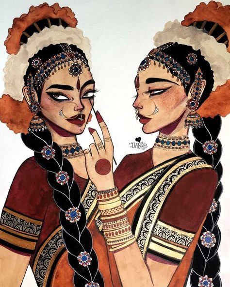 Darshini Chetty, Paint On Face, South Asian Women, Desi Art, South Asian Aesthetic, Composition Drawing, Modern Indian Art, Indian Illustration, South Asian Art