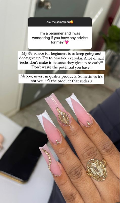 Nail Tech Supplies Aesthetic, Nail Tech Aesthetic Set Up, Beginner Nails Acrylic Ideas, Beginner Nail Tech Instagram Bio, Nail Tech Calender, Nail Tech Booking Site Ideas, Self Taught Nail Tech, Nail Page Aesthetic, Nail Tech Advice