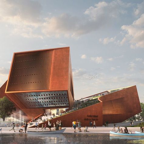 Moderne Architektur #architektur #architecture #modernearchitektur #modernarchitecture Flying Architecture, Cinema Center, Rooftop Cinema, Cinema Architecture, Moderne Pools, Architecture Competition, New Cinema, Weathering Steel, Architectural Competition