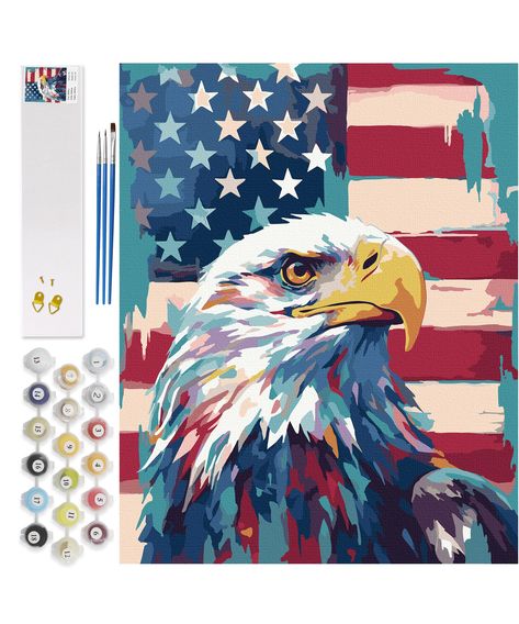 Patriotic Paintings, American Eagle Art, Market Painting, Craft For Home Decor, Paint By Number For Adults, Painting Together, American Flag Crafts, American Flag Painting, American Flag Art