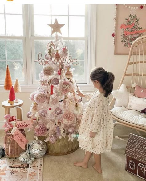 Girly Christmas Tree, Christmas Kids Room, Christmas Contests, Dec 1st, Baby Christmas Photos, Toddler Girl Room, Pink Christmas Decorations, Christmas Room Decor