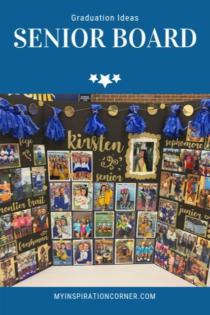 Photo Display Ideas For Graduation Party, 2023 Graduation Table Decorations, How To Make A Senior Board, High School Graduation Photo Boards, How To Make A Memory Board, Diy Senior Poster Ideas, Tri Fold Graduation Board Ideas, Trifold Graduation Board Ideas, Graduation Party Display Table