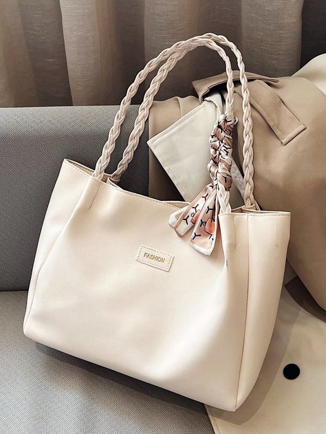 White Elegant Collar  PU Leather Plain Shoulder Tote Bag Embellished   Women Bags Office Bags For Women, Tas Mini, Modern Handbag, Color Minimalist, Tas Bahu, My Style Bags, Girly Bags, Fancy Bags, Luxury Purses