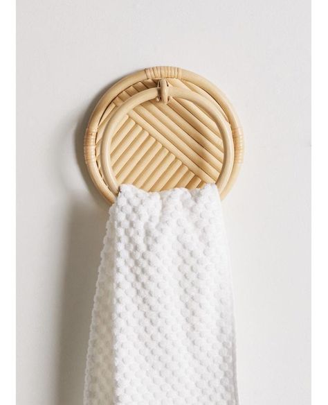 Urban Outfitters Bathroom, Rattan Products, Rv Redo, Simple Bathroom Decor, Towel Holder Bathroom, Hand Towel Holder, Coastal Boho, Bamboo Furniture, Boho Bathroom