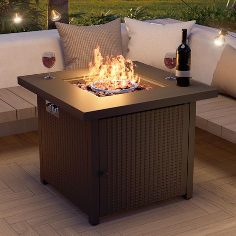 PRICES MAY VARY. High Heat Output: The heat output of this outdoor gas fire pit table reaches 50,000 BUT. A standard 20 lbs propane tank can be used for the fire pit table. You can enjoy a warm and romantic bonfire party with Grand Patio fire pit table. Safety Burn: The 50,000 BTU fire pit table has CSA certification and a safety valve. Rotating the safety valve can easily turn on/off the fire pit. It is easy and convenient to use. Multifunction: This outdoor propane fire pit table offers enough Small Outdoor Propane Fireplace, Gas Fire Pit On Deck, Deck With Fire Table, Front Porch Fire Pit, Propane Fire Pit Ideas, Patio Table With Fire Pit, Fire Tables Outdoor, Porch Fire Pit, Romantic Bonfire