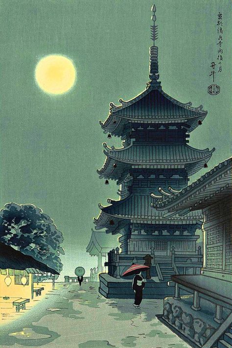 Japanese Temple Drawing, Kiyomizu Temple, Japanese Buildings, Japan Temple, Japanese Temple, Temple Art, Asian Painting, Art Asiatique, Japon Illustration