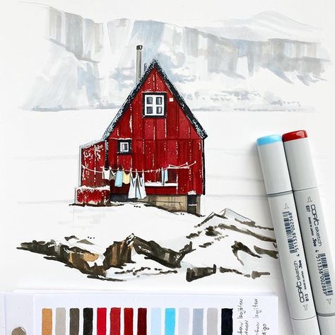 ILLUSTRATOR • polar bear (@polar.bear.sketches) • Instagram photos and videos #copic #copicart #copicmarkers #illustration #sketching #winter #house #copicsketch Winter House Illustration, Bear Sketches, Copic Marker Drawings, Copic Markers Tutorial, Bear Sketch, Markers Drawing Ideas, Copic Drawings, Alcohol Ink Markers, Copic Marker Art