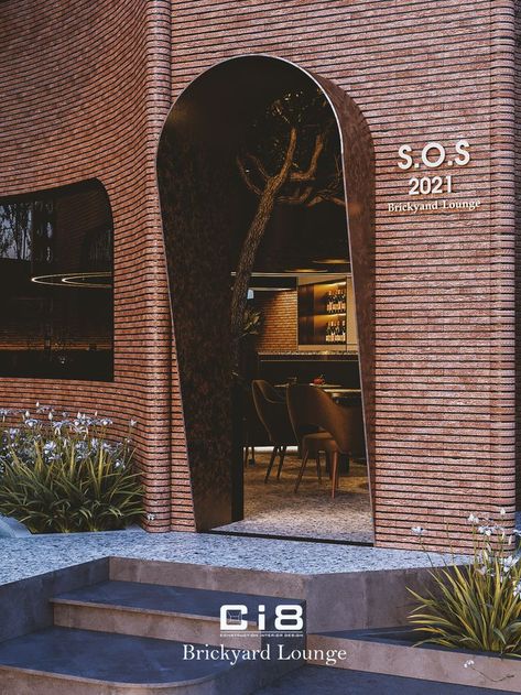 Exterior Canopy Design, Abstract Door Design, Cafe Door Design Entrance, Mesh Ceiling Design, Shop Entrance Design, Restaurant Door Design, Restaurant Entrance Design, Restaurant Entry, Brick Entrance