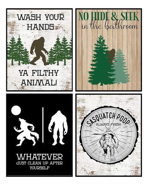 PRICES MAY VARY. Perfect set for your bathroom walls - featuring Bigfoot and funny sayings Set of Four (4) Prints. 8 x 10 in size. Featuring fun bathroom sayings with a rustic flair Simply find a set of frames, right here on Amazon or at your local dollar store. Voila! You have a wonderful art piece. No Frames Included Perfect set for your bathroom walls - featuring Bigfoot and funny sayings. Featuring fun bathroom sayings with a rustic flair. Set of Four (4) Prints. 8 x 10 in size. Perfect size Bathroom Christmas, Wall Decor Signs, Funny Bigfoot, Bigfoot Humor, Bathroom Quotes, Funny Bathroom Decor, Funny Bathroom Signs, Silly Goose, Art Prints Wall