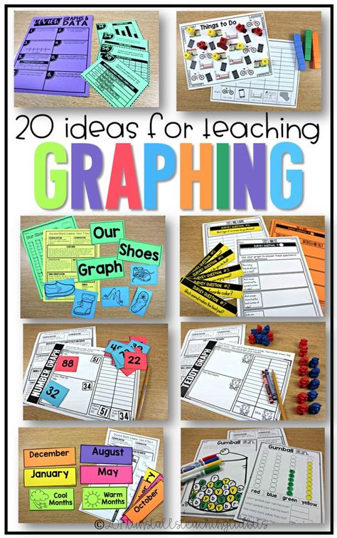 Graphing is a tangible way for students to see how their experiences compare with others in their class!  Included are hands-on math graphing lessons, ideas, activities, and centers for graphs and data.  20 ways to teach graphing for kindergarten, first grade, and second grade!  Learn all about "20 Ways to Teach Graphing" at  www.tunstallsteachingtidbits.com Graphing Activities, Fun Math Games, Second Grade Math, Math Methods, Math Videos, Guided Math, 1st Grade Math, First Grade Math, 3rd Grade Math