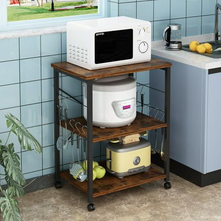 Product Introductions: After a long day of work, the thought of cooking up dinner isn't so appetizing. Lucky for you, this kitchen cart makes it easy to whip up any dish. Featuring an openwork, white-finished base with two tiers of shelving, this cart keeps mixing bowls and kitchen tools at the ready as you prep, while its smooth top is perfect for your microwave or other essentials. Product Features: Portable Kitchen Cart: High quality heavy-duty wheels (two of which are lockable), the kmicrowa Kitchen Shelf Unit, Microwave Table, Small Kitchen Cart, Bakers Rack Kitchen, Kitchen Island With Drawers, Kitchen Utility Cart, Microwave Cart, Kitchen Organizer Rack, Rolling Kitchen Cart