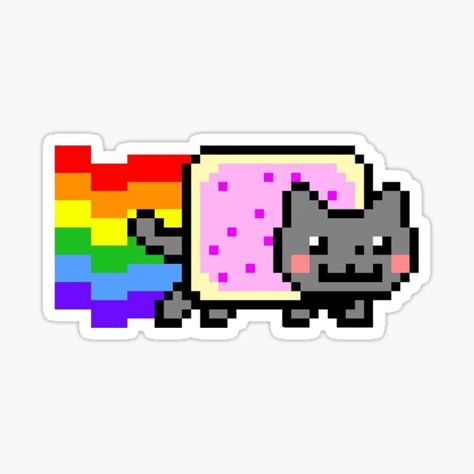 Cat With Rainbow, Pixel Art Cat, Sticker Inspo, Colorful Stickers, Nyan Cat, Rainbow Cat, Cat Air, Sticker Ideas, Art Cat