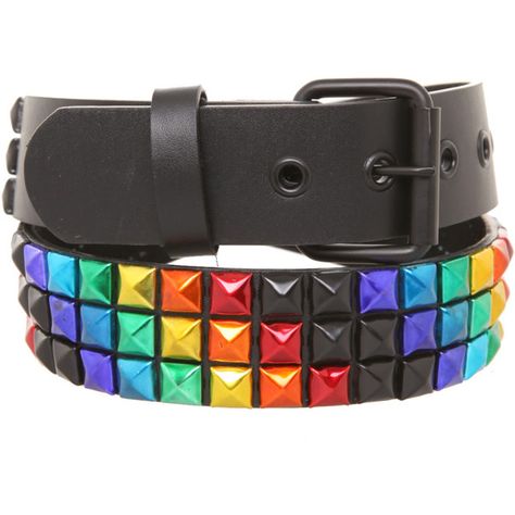 Rainbow Black Matte Stud Belt | Hot Topic ($20) ❤ liked on Polyvore featuring accessories, belts, rainbow, jewelry, studded, pyramid stud belt, black belt, black studded belt and studded belt Scene Belt, Rainbow Belt, Stud Belt, Rainbow Belts, Scene Outfits, Rainbow Jewelry, Scene Girls, Emo Outfits, Studded Belt