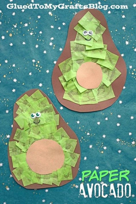 #gluedtomycrafts Paper Avocado Friend - Kid Craft Idea Healthy Food Activities, Preschool Food, Vegetable Crafts, Fruit Crafts, Toddler Arts And Crafts, Daycare Activities, Aktivitas Montessori, Kid Craft, Daycare Crafts