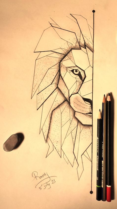 Lion Pencil Art, Lion Sketch Simple, Sketch Lion, Geometric Sketch, Lion Sketch, Pencil Drawing Images, Geometric Lion, Fire Drawing, Lion Drawing