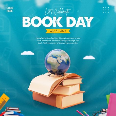 PSD world book day celebration social me... | Premium Psd #Freepik #psd #book-post #novel #reading-day #book-day Premium Psd Freepik, Book Social Media Post, World Book Day Poster, Book Day Poster, About Me Template, Novel Reading, Book Advertising, Book Poster, Ads Creative Advertising Ideas