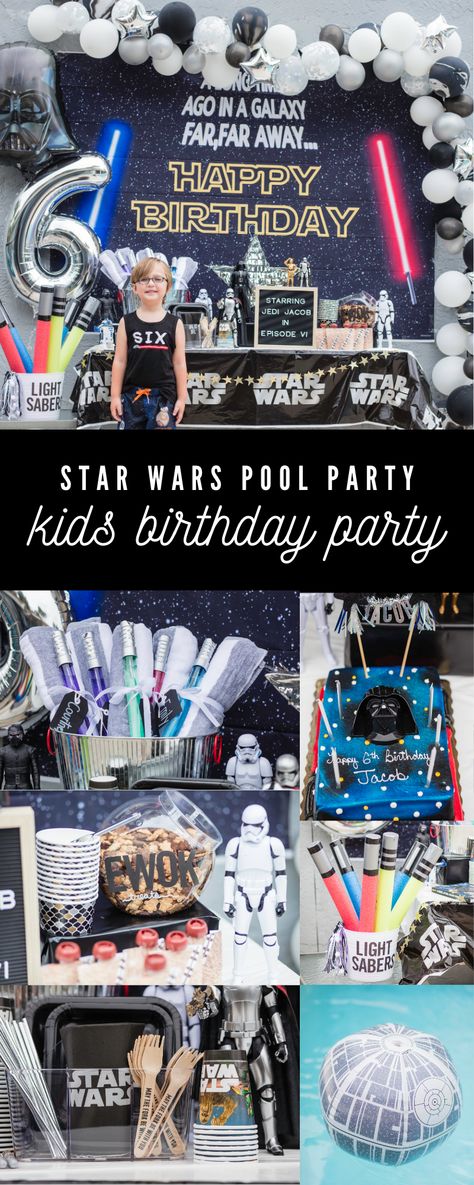 Star Wars Sixth Birthday, Star Wars Pool Party Ideas, Star Wars 7th Birthday Party, Revenge Of The Fifth Star Wars Birthday, Star Wars 6th Birthday Party, Star Wars Kids Birthday Party, Star Wars 5th Birthday Party, Star Wars Pool Party, Star Wars Decorations Party