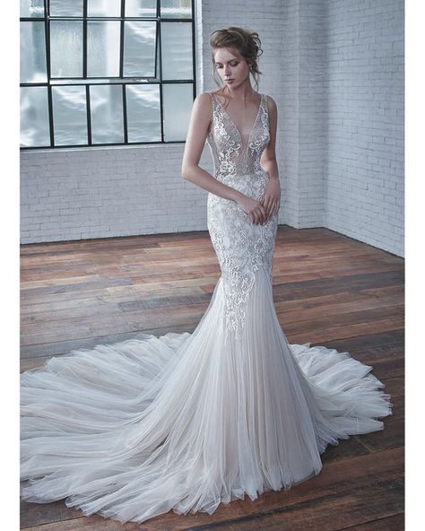 Ivory/Pewter Coco Bridal Gown Front Badgley Mischka Wedding Dress, Chic Bridal Dress, Badgley Mischka Bridal, Gown Pictures, Badgley Mischka Dress, Gown Photos, Designer Bridal Gowns, Wedding Dress Pictures, Wedding Dresses Photos