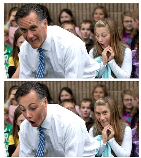 Mitt Romney and this little girl | 30 Most Disturbing Face Swaps Of 2012 Funny Face Swap, Celebrity Faces, Face Swaps, My Precious, 웃긴 사진, Interesting Faces, Laughing So Hard, Best Face Products, Funny Faces