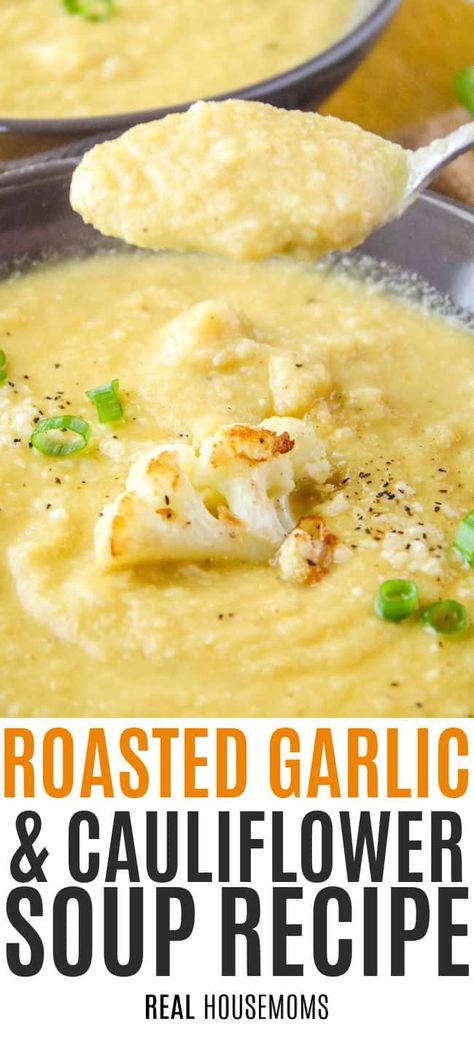 Roasted Cauliflower Soup Recipes, Cauliflower Garlic Soup Recipes, Garlic Cauliflower Soup, Cauliflower Chowder Soup, Colliflower Soup Recipes, Roasted Cauliflower And Garlic Soup, Garlic Soup Recipe Roasted, Cauliflower Soup Recipe, Asiago Roasted Garlic Cauliflower Soup