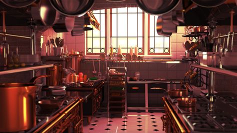 Kitchen Concept Art, Ratatouille Aesthetic, Ratatouille Kitchen, Dragon Academy, Kitchen Reference, Remy Ratatouille, Castle Cartoon, Kitchen Japanese, Mansion Kitchen