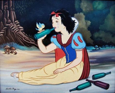 Jose Rodolfo Loaiza - Drunk Snow White – Disenchanted – Disney Disney Characters Losing Their Innocence Drunk Disney, Animated Disney Characters, Humor Disney, Funny Princess, Princesas Disney Anime, Fotografi Urban, Disney Princess Snow White, Disney Face Characters, Karakter Disney